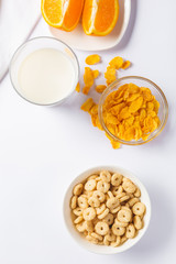 cereals with milk on white background