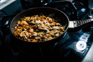 Roast the mushrooms in an old dirty frying pan