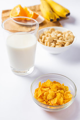cereals with milk on white background