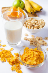 cereals with milk on white background