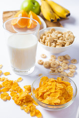 cereals with milk on white background