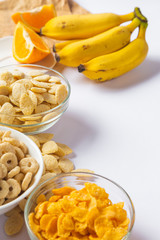 cereals with milk on white background
