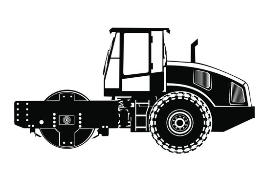 black road roller silhouette on white background clip art preview