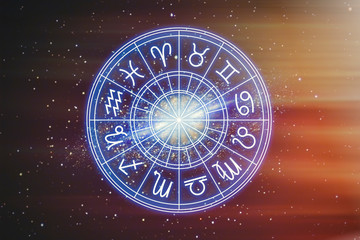 Astrological signs of the zodiac for the horoscope on the background of the starry sky. Illustration