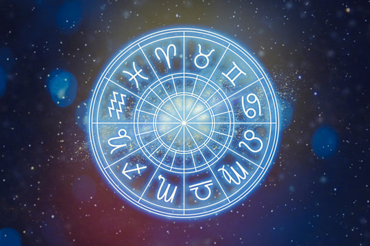 Astrological signs of the zodiac for the horoscope on the background of the starry sky. Illustration
