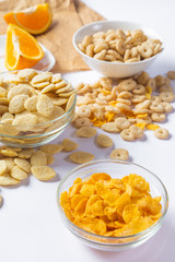 cereals with milk on white background