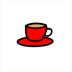 Red cup and saucer in the English style.