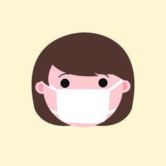 Cute Girl Emoticon Use Medical Mask