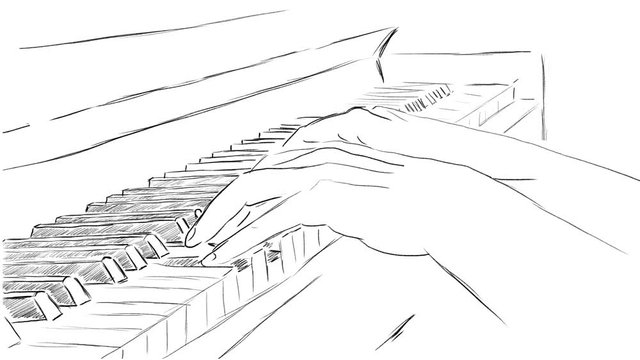 Hand-drawn animation of playing the piano. Hands close up