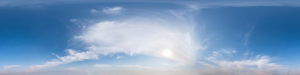 Seamless hdri panorama 360 degrees angle view blue sky with beautiful fluffy cumulus clouds with...