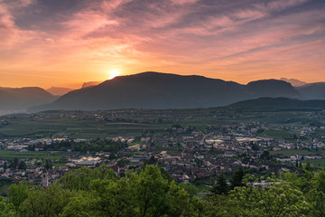 View of Appiano in South Tyrol in northern Italy from the Gleifkirche monastery.