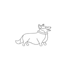 Funny line style icon of Welsh Corgi Cardigan for different design. Cute family dog.