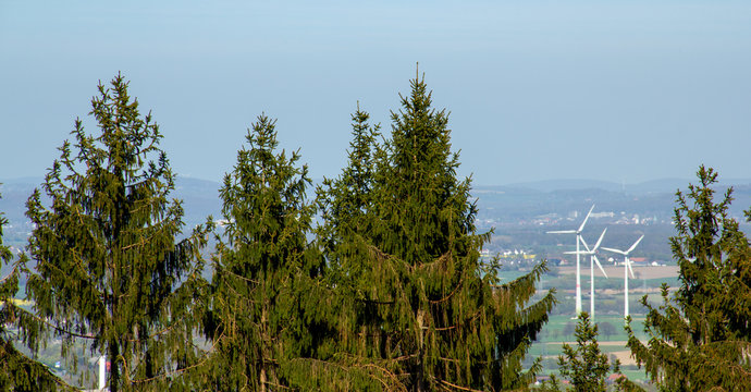 overview over Bielefeld with windmills