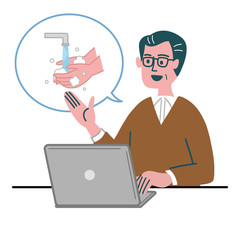 男性　主夫　パソコン　手洗い