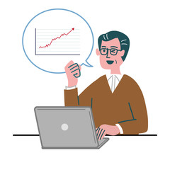 男性　主夫　パソコン　グラフ　株価　上昇