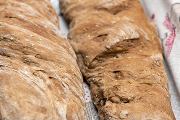 Freshly prepared bread on the table at home