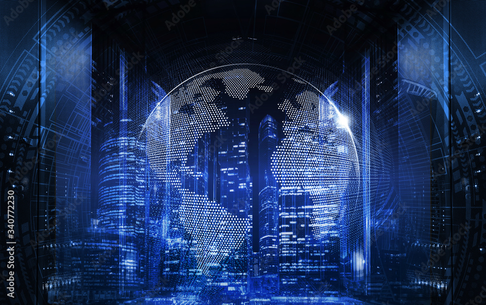 Aufkleber technological background on servers in data center, futuristic design. server room represented by se