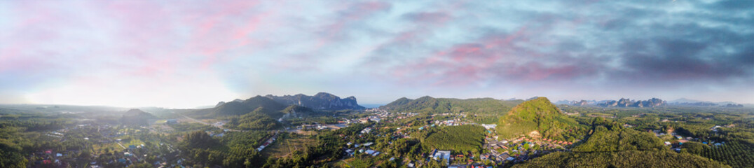 Fototapeta na wymiar Panoramic aerial view of Ao Nang countryside on a beautiful morning