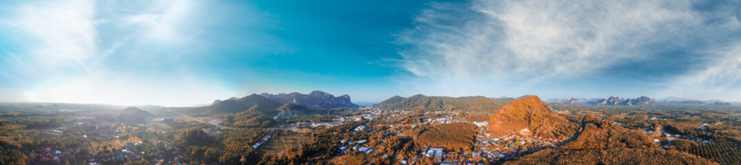 Fototapeta premium Panoramic aerial view of Ao Nang countryside on a beautiful morning