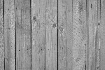 Naklejka premium An old wall of wooden boards as a background in black and white. Copy space.