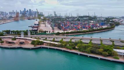 Sentosa Island, Singapore. Aerial view of cityscape and coastline