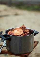 large pan with prepared barbecue