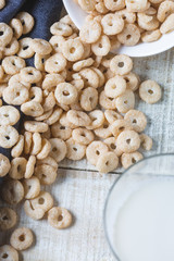 cereal rings with a glass of milk