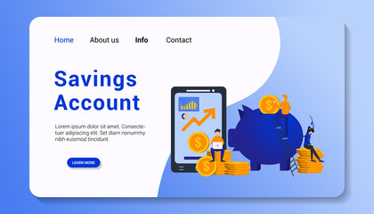 Obraz na płótnie Canvas savings account landing page template with group human business flat design concept. vector illustration