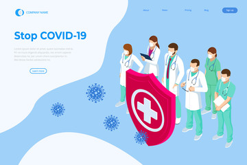 Isometric concept of Thank you doctors and nurses working in the hospitals and fighting the coronavirus. Stop COVID-19