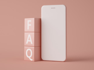 3D Illustration. Smartphone with text FAQ.