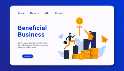 beneficial business landing page template with group human business concept, flat design. vector illustration