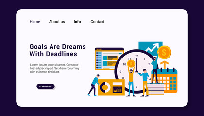 goals are dreams with deadlines landing page template, flat design concept. vector illustration