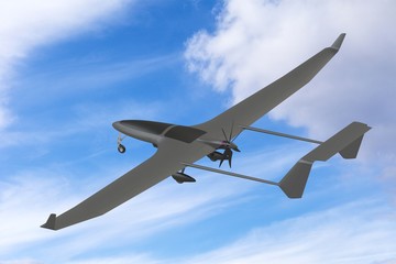 Unmanned military drone uav on patrol air territory at low altitude. 3D render
