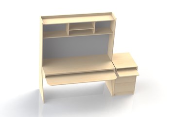 Computer table. 3D render of the workplace for the designer and constructor.