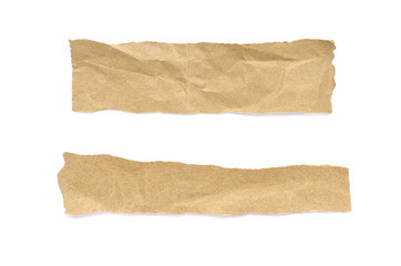 Recycled paper craft stick on a white background. Set of paper torn on white, Brown paper torn or ripped pieces of paper isolated on white background.