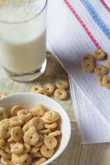 cereal rings with a glass of milk