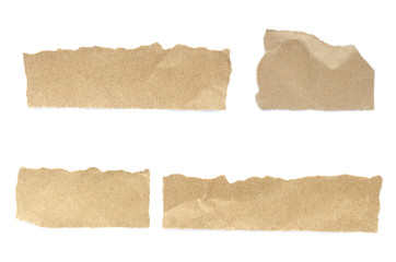 Recycled paper craft stick on a white background. Set of paper torn on white, Brown paper torn or ripped pieces of paper isolated on white background.