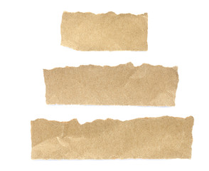 Recycled paper craft stick on a white background. Set of paper torn on white, Brown paper torn or...
