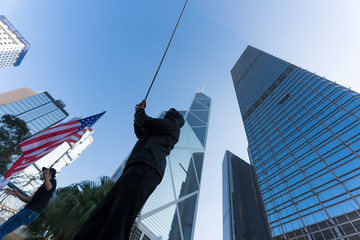 香港 デモ 高層ビル