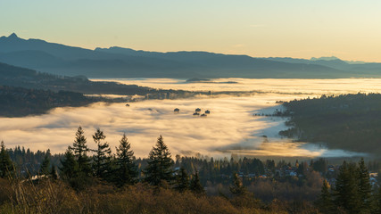 sunrise over mist (inversion) covering valley floor as far as the eye can see
