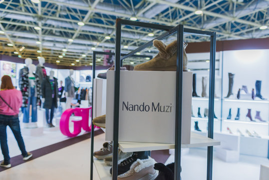 MOSCOW, RUSSIA - FEBRUARY 24-27: Fashion Trade Show 2020. 34th international exhibition of mens, womens, children clothing, underwear, wedding fashion and accessories