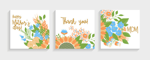 Thank you card floral design.
For Mother's Day, Women's Day, Thanksgiving Day, birthday, anniversary, wedding, greeting or invitation.  Social media banner.