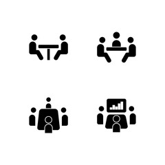 Set of meeting glyph icon design. Job interview sign illustration. Black glyph vector icon.