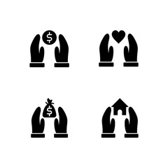 Set of donation glyph icon design. caring people illustration design. gesture hand with money donation sign symbol. black glyph vector icon.