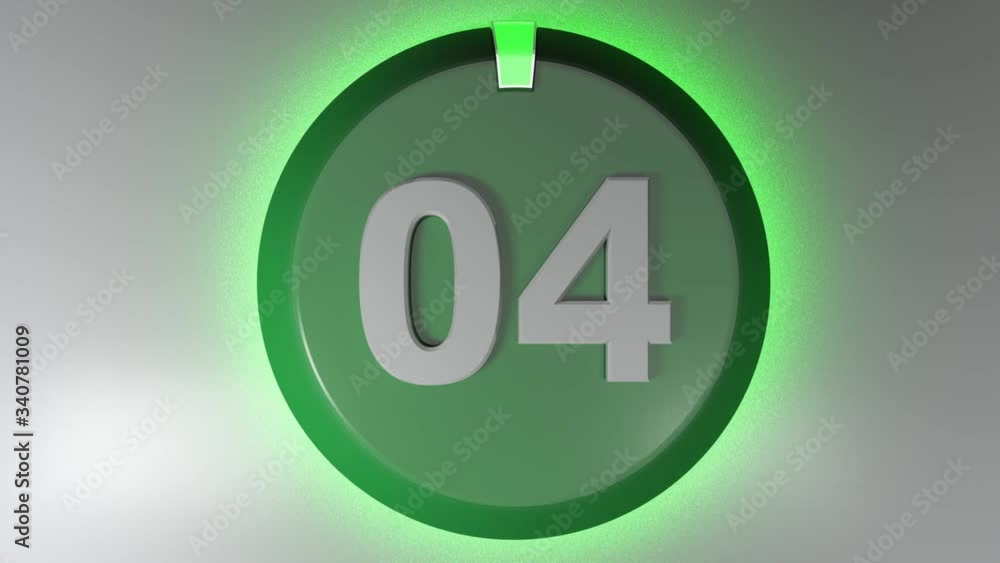 Poster the number 04 on a circle badge with a lighted rotating cursor - 3d rendering video clip