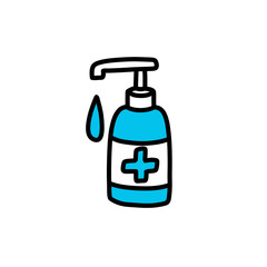 alcohol gel, hand sanitizer doodle icon, vector illustration
