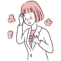 手描き1color  女性 おかっぱ  発熱