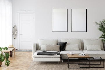 Fototapeta na wymiar Frame mockup in scandinavian interior. Interior mockup. 3d rendering, 3d illustration 