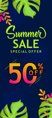 Hello summer sale design banner template on blue background for business