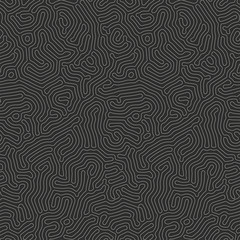 Vector seamless black and white organic rounded maze lines pattern. Abstract background in biological style